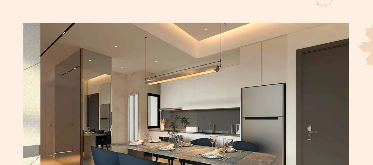 Dining area at The Maple Residences with high ceiling