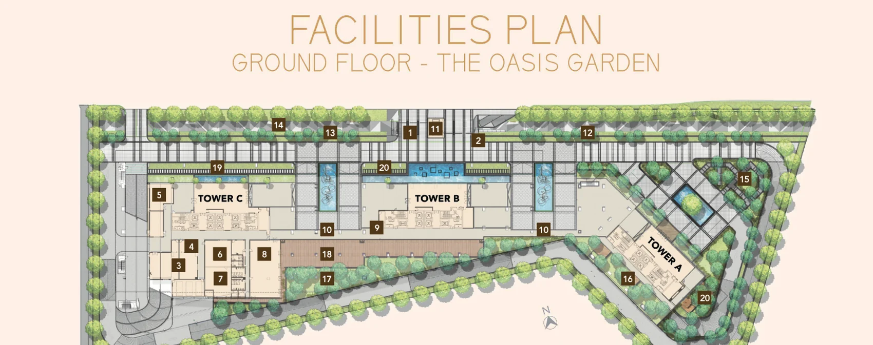 Ground floor facilities plan of The Maple Residences, the Oasis Garden