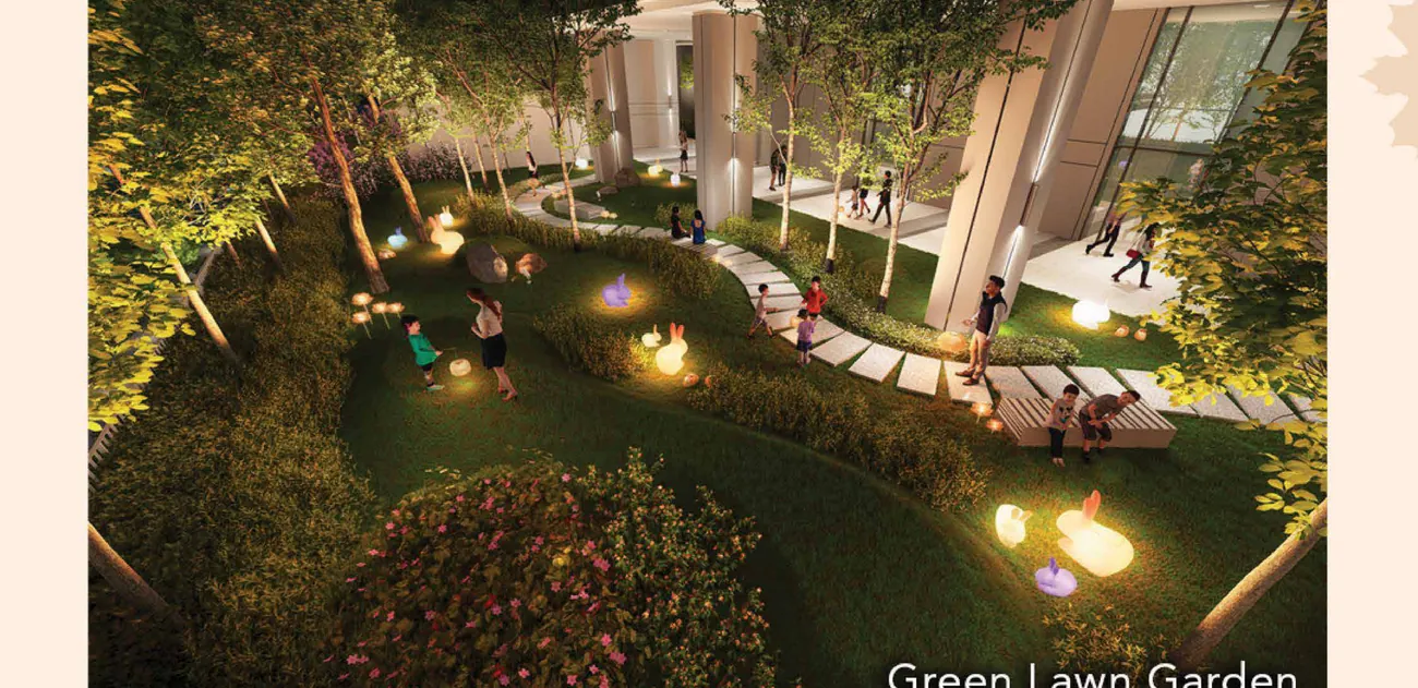 Green lawn garden in the landscaped common areas at The Maple Residences